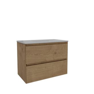 Saniclass Holz Atelier Badkamermeubelset - 80x45x60cm - keramische wastafel wit - 1 wasbak - zonder kraangaten - 2 lades - Eiken Natural