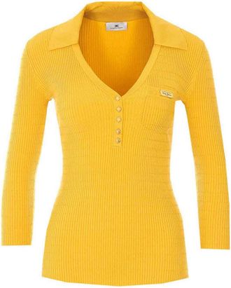 Elisabetta Franchi Yellow Knit Long Sleeves Top