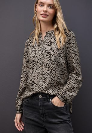 Street One Langarmbluse STREET ONE, Damen, Gr. 44, sanded beige, Web, Obermaterial: 100% Viskose, animal-print, l&auml;ssig geschnitten h&uuml;ftbedeckend, Rundhals, Bluse