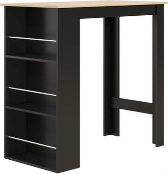 OEM Mesa Alta De Bar Mesa De Cocina Con 3 Estantes Marco De Madera Estilo Moderno 112x57x106 Cm Negro Y Natural
