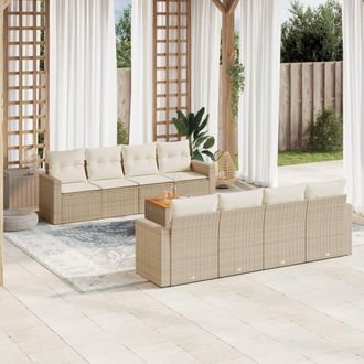 vidaXL Set De Sof&aacute;s De Jard&iacute;n 9 Pzas Con Cojines Rat&aacute;n Sint&eacute;tico Beige Vidaxl