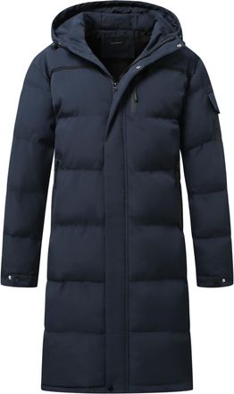 AlltheMen Mens Down Jacket Mid Length Hooded Warm Lightweight Puffer Padded Coat Parka Outwear 866 Navy 2XL
