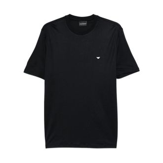 Emporio Armani T-shirt met logo-borduursel - Heren - T-shirts - Blauw - S - Katoen - Tops
