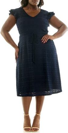 Nina Leonard Cap Sleeve Lace Fit & Flare Dress in Navy at Nordstrom Rack, Size 1 X