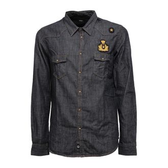 Officina36 Cotton Delave Shirt - Heren - Spijkeroverhemden - Blauw - M - Katoen - Overhemden
