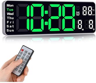 OEM Reloj De Pared Digital - Pantalla Led 13 Pulgadas - Hora Fecha Dia Temperatura - Temporizador Y Contador Regresivo - Ajuste Autom&aacute;tico De Brillo - Man