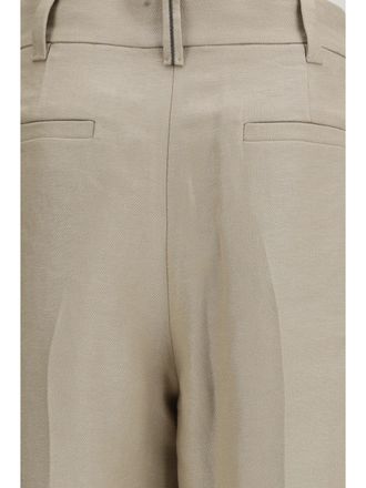 Brunello Cucinelli Womens Linen Trousers Pale Oak