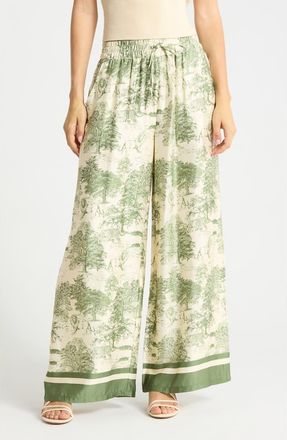 Joie Safari Print Wide Leg Pull-On Pants in Green/Ivory Ground at Nordstrom Rack, Size X-Small