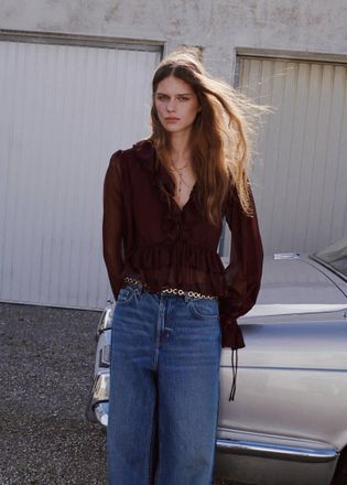 Mango Blusa volant fluida cioccolato - Donna - XS - MANGO