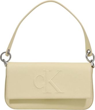 Calvin Klein Tassen, Dames, Wit, ONE Size, Sculpted Flap Shoulder Pouch