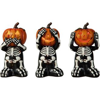 Glitzhome Set of 3 Halloween Resin Skeleton Pumpkin Table Decor in Black at Nordstrom, Size Medium