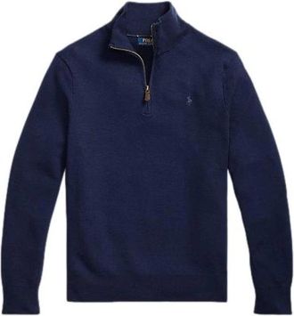 Polo Ralph Lauren Gestructureerde wollen quarter-zip trui - Heren - Coltruien - Blauw - 2XL - Wol - Truien & Vesten