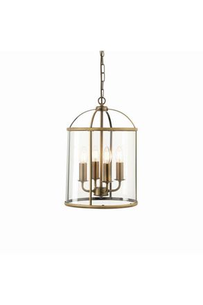 Netlighting Lambeth 4 Light Ceiling Pendant Antique Brass Glass E14 in Gold
