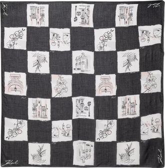 Karl Lagerfeld K Ballet Checked Modal Sjaal - Dames - Sjaals - Zwart - ONE Size - Accessoires