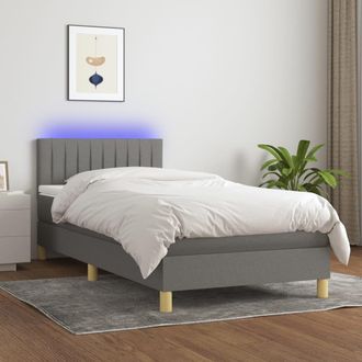 vidaXL Cama Box Spring Con Colch&oacute;n Y Led Tela Gris Oscuro 100x200 Cm Vidaxl