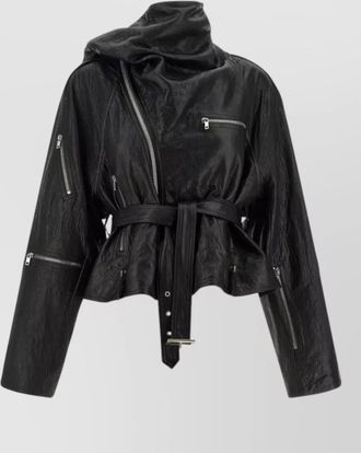 Rick Owens leather jacket belted waist high collar