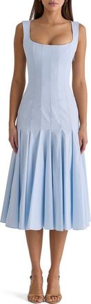 House of CB Soretta Pleated Lace-Up Fit & Flare Cocktail Dress in Blue at Nordstrom, Size X-Small