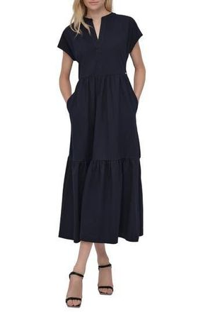 DKNY Tiered Stretch Cotton Maxi Dress in Spring Navy at Nordstrom Rack, Size X-Large