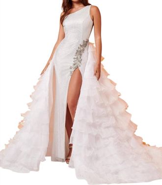 Rachel Allan One Shoulder Gown In White