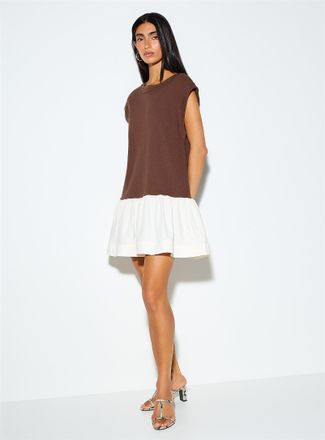 Icone Womens Contrasting ruffled trim loose minidress