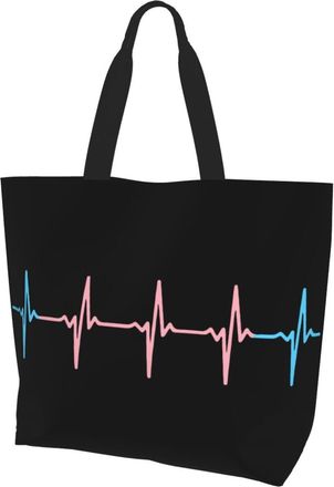AOOEDM Transgender Pride Heartbeat Ladies Canvas Tote Reusable Shopping Bag
