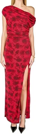 endless rose Floral Mesh One-Shoulder Maxi Dress in Red at Nordstrom, Size X-Large