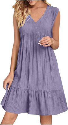 Generic Todays Offers Special Deals Prime Deals Summer Dress for Women UK 2025 Fashion Boho Sleeveless V Neck Mini Dresses Casual Flowy Ruffle A-Line Swing Su