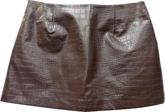 Frankie Shop Croc-Effect Mini Skirt in Brown Faux Leather