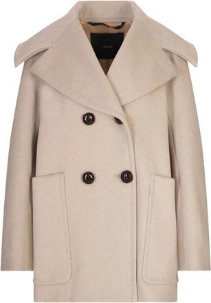 Max Mara Jassen, Dames, Beige, S, Leer, Mario Double-Breasted Coat