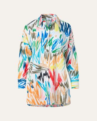 Akris Scribble-Print Cotton Poplin Tunic Blouse
