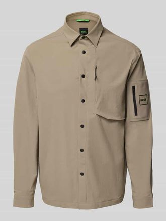 HUGO BOSS Relaxed Fit Overshirt mit Label Patch Modell ST_GLOBE HEXA L in Hellgruen, Gr&ouml;&szlig;e XXXL