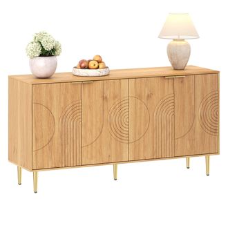 STILVORA Aparador Con 4 Puertas Y Estantes Ajustables, Estilo Moderno, En Mdf, 140&times;40&times;72 Cm, Natural