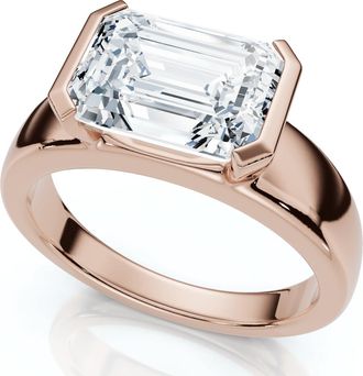 Pompeii3 Certified 2 2/3ct East West Emerald Cut Engagement Ring Gold or Pt Lab Grown