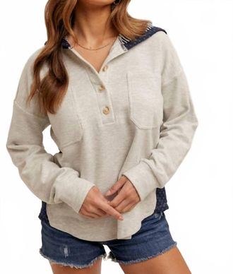 Hem & Thread Cozy Little Contrast Pullover Hoodie In Grey