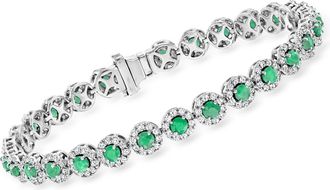 Ross-Simons Emerald and Diamond Tennis Bracelet in 14kt White Gold