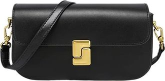 Generic Compatible For Womens Layered Leather Shoulder Bag, Small Square Handbag(Black)