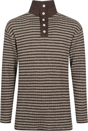 Namacheko Gestreepte leren trui met hoge hals - Bruin