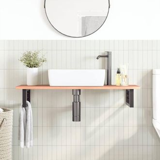 Berkfield Home Elegant Basin Shelf Wall Mounted Steel & Solid Wood Oak in Brown