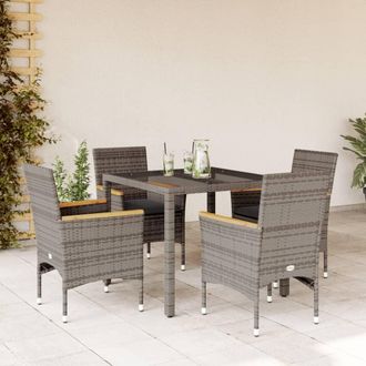 vidaXL Vidaxl - Set Comedor Jard&iacute;n 5 Pzas Y Cojines Rat&aacute;n Sint&eacute;tico Vidrio Gris