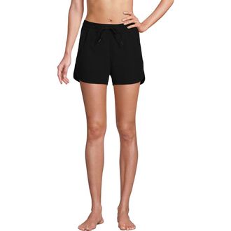 Lands End Woven Packable 3 Dolphin Hem Swim Cover-up Shorts in Black at Nordstrom, Size 24W
