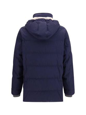 Brunello Cucinelli Mens Nylon Hooded Jacket Cobalto+piombo Polyamide; Elastane Down Coat