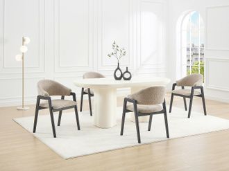 Vente-Unique Set di 2 sedie con braccioli in Tessuto bouclette e Legno di hevea - Talpa e nero - SOLUNA