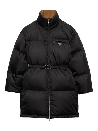 Prada triangle-logo down coat - women - Recycled Nylon - 38 - Black