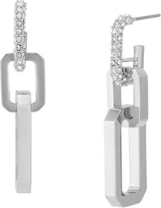 AllSaints Crystal Hexagon Double Drop Hoop Earrings in Rhodium at Nordstrom Rack