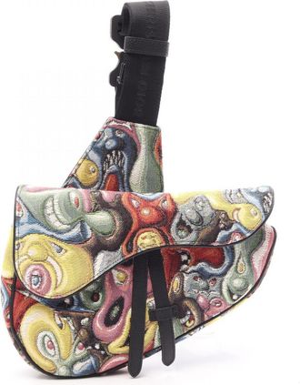 Dior Black Multi-Color Canvas Leather Fanny Pack Sling Bag (Pre-Owned)