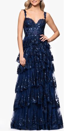 Blondie Nites Sequin Layered Ruffle Ballgown in Navy at Nordstrom, Size 13