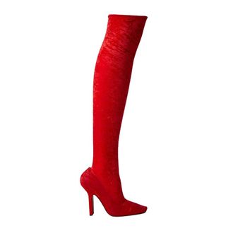 VETEMENTS Over-knee Boots, female, Red, Size: 10 US Boomerang Velvet Otk Boots