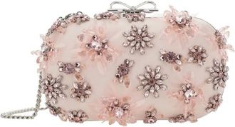Self Portrait Self-Portrait Pink Clutch Bag With Floral Embellishment And Bow Detail In Tech Fabric And Metal Woman