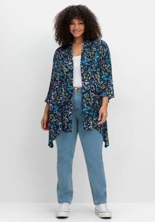 Sheego Longbluse SHEEGO, Damen, Gr. 40, blau (tiefblau, bedruckt), 100% Viskose, bedruckt, gebl&uuml;mt, gemustert, mehrfarbig, Blusen Longbluse