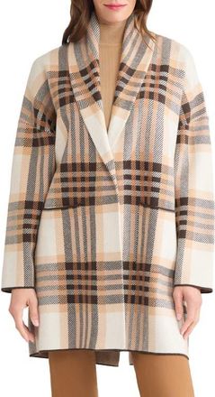 Jones New York Shawl Collar Plaid Coat in Coffee Bean Multi at Nordstrom, Size X-Large